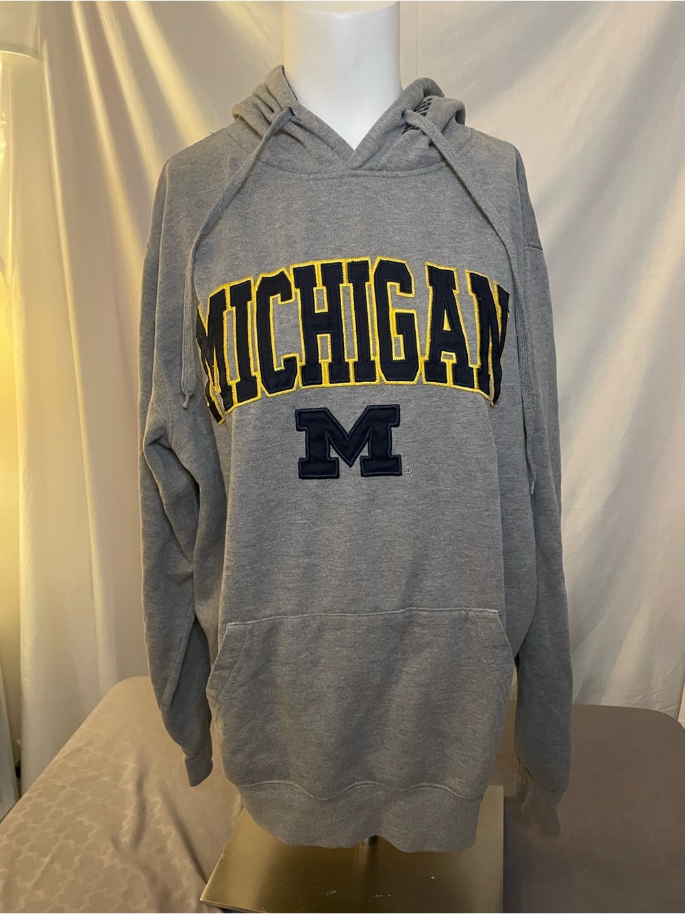 Stadium Athletics Gray Michigan Hooded Sweatshirt with Navy & Yellow Applique